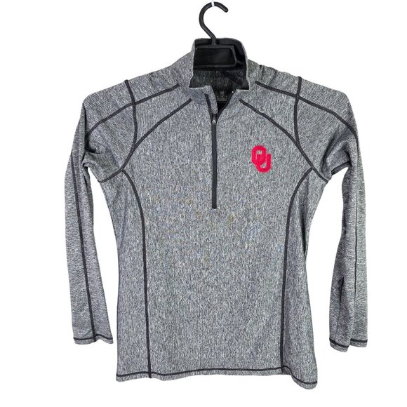 Womens Antigua Gray Oklahoma Sooners Pullover Top 1/4 Zip Athletic Stretch M - Picture 1 of 8